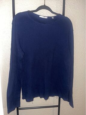 Vince Medium Navy Blue Knit Sweater with Distressed Hem